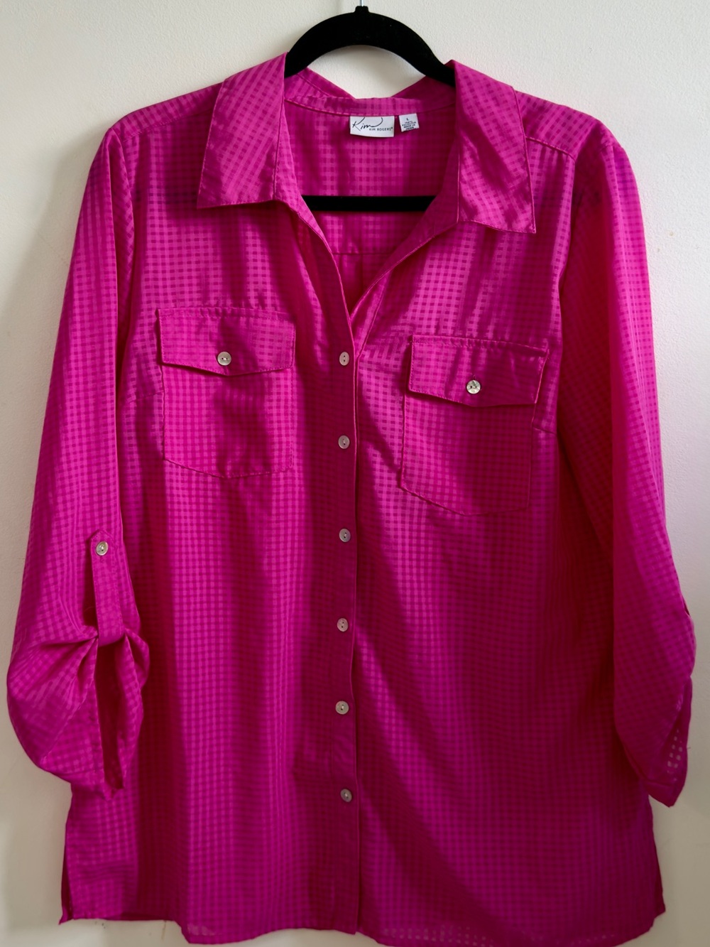 Kim Rogers Hot Pink Button-Front Collared Blouse